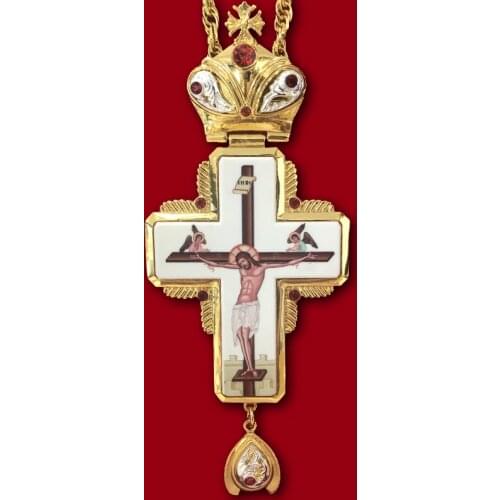 Religious pectoral cross high quality with gold plating orthodox items jesus crucifix crystal pastor chain pendant long necklace