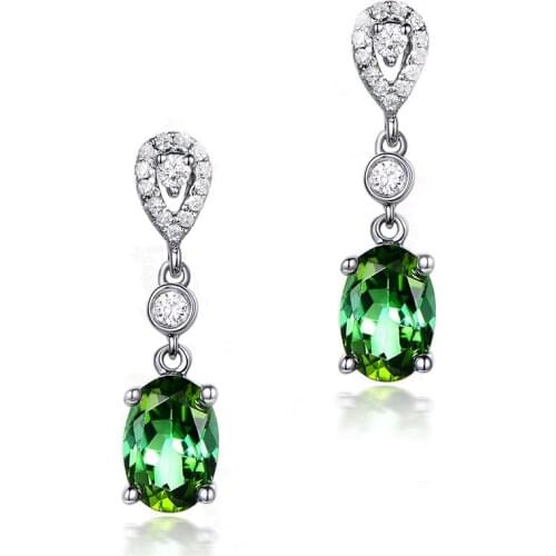 Luxury Female Green Crystal Drop Earrings Silver Color Wedding Earrings Charm Crystal Geometric Dangle Earrings For Women