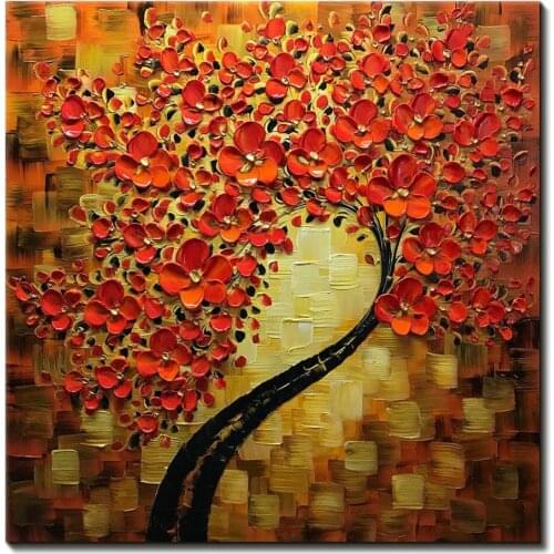 Hand painted Square Abstract Paintings Red Flower Oil Hand Painting On Canvas unframe