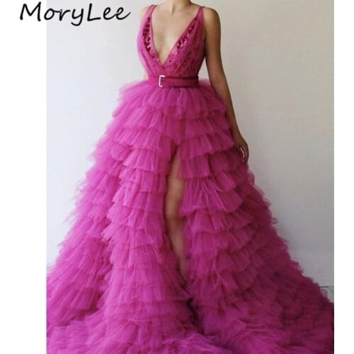 Gorgeous Evening Dresses V-Neck A-Line Sequins Lace Soft Tulle Pleated Evening Dresses Zipper Back vestidos de fiesta de noche
