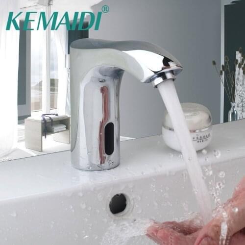KEMAIDI Bathroom Sense Faucets Automatic Sensor Hand Free Waterfall Bathroom Basin Sink Faucet Chrome Hot And Cold Mixer Tap