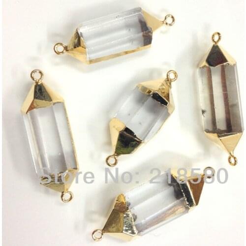 SP-069 Crystal Quartz Point, Gold or Silver Dipped Crystal Quartz Pendant with Two Bail Random in SIZE