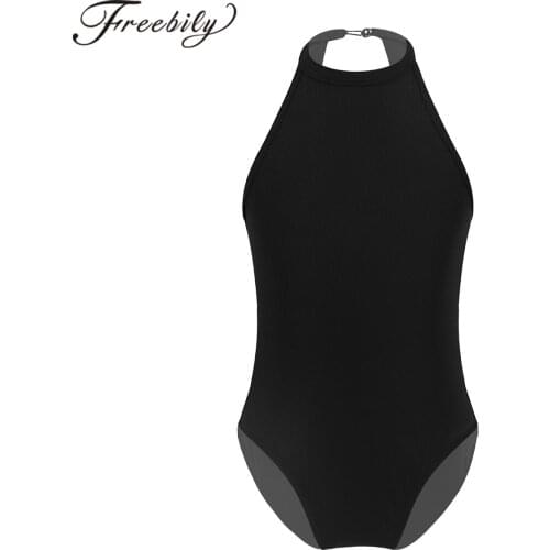 Kids Pure Color Halter Neck Sleeveless Ballet Leotards Girls Dancewear Gymnastics Leotard Performance Ballerina Party Costumes