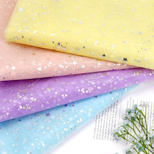 Tulle Mesh Fabric Glitter Star Sequin Decor Organza Gauze Fabric Cloth Home Textile Patchwork DIY Apparel SewingMaterial90*150cm