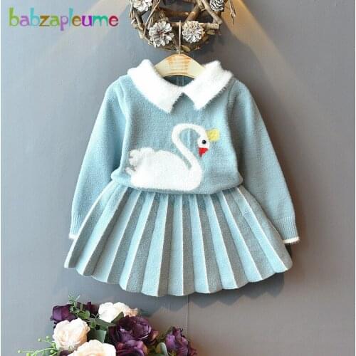 2020 Spring Baby Girls Boutique Outfits Cartoon Cute Square Collar Knitted Sweater+Skirt Children Clothing Two Piece Set BC1368