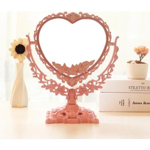 European-Style Heart-Shaped HD Magnifying Makeup Mirror Desktop Desktop Retro Double-Sided Magnifying Oval Vanity Mirror