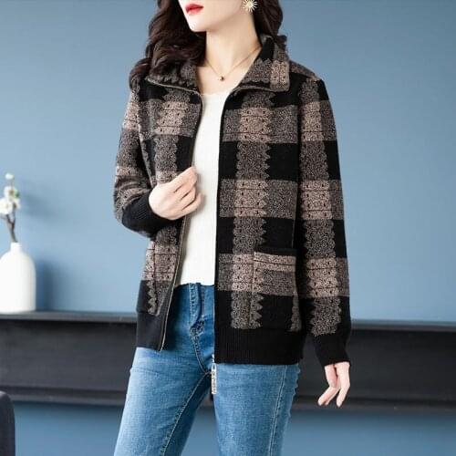 Womens jacket 2021 new plaid lapel cropped jacket spring and autumn knitted cardigan Western style all-match