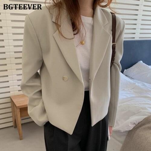 BGTEEVER Casual Single Button Women Suit Jackets Chic Notched Collar Loose Female Short Blazer 2021 Spring Outwear Tops Femme