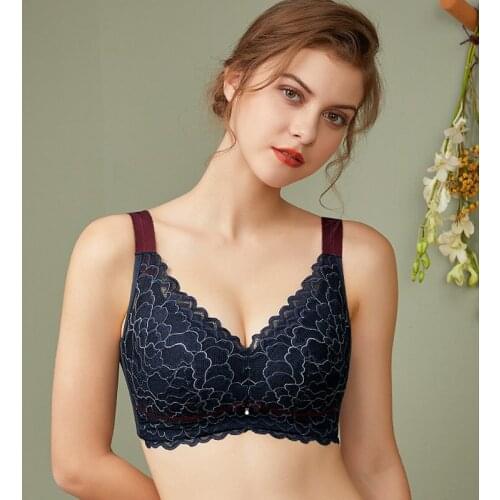 Women Full Coverage Wire Free Lace Bra 34 36 38 40 B C D E