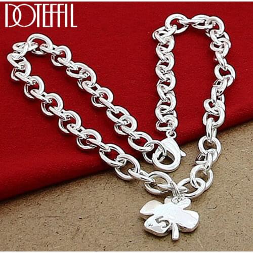 DOTEFFIL 925 Sterling Silver Four Leaves Clover Pendant 18 Inch Chain Necklace For Women Wedding Engagement Fashion Jewelry