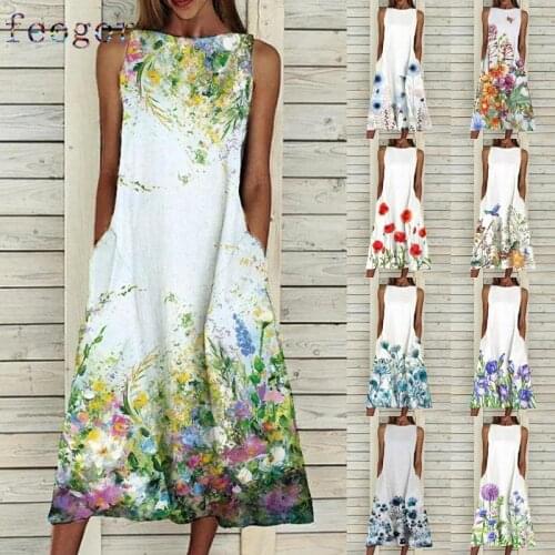 FEOGOR 2021 summer new product dress ball gown 2021 summer new casual womens dress sleeveless hem floral print elegant dress