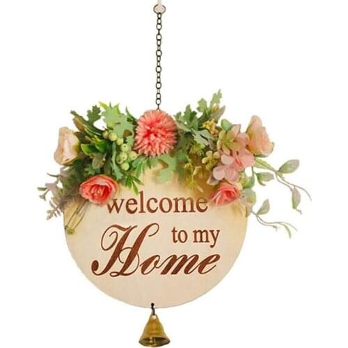 Welcome Sign, Welcome Sign for Front Door, Front Door Decor Hanging Sign Rustic Wood Hanging Decor with Bell