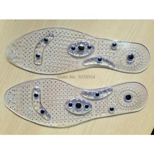By dhl 100pairs Magnetic Therapy Foot Insole Transparent Silicone Anti-fatigue Health Care Massage Slimming Weight Loss Insole