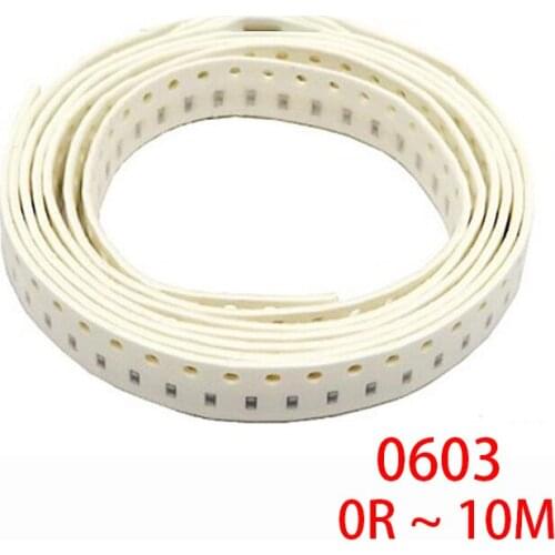 100pcs 0603 5% SMD resistor 0R ~ 10M 1/10W 0 1 1 10 100 150 220 330 470 ohm 2.2K K 100K 1 10M 0R 1R 10R 100R 150R 220R 330R 470R