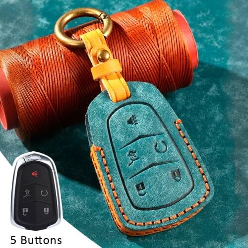 4/5 Buttons Leather Key Chain Ring Cover Case Holder For Cadillac Escalade ESV XTS ATS CTS SRX CT6 ATS-L XT5 2014-2018