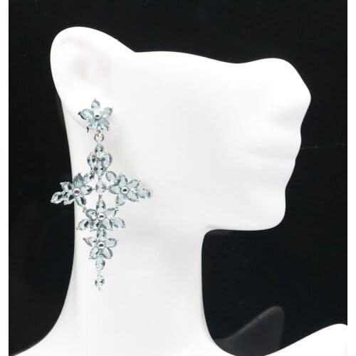 58x30mm Fancy Cross Shape Created London Blue Topaz Womans Wedding Silver Earrings Jewelry Silver Earrings