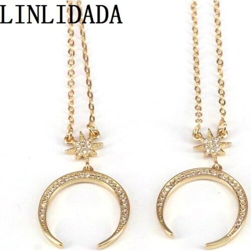 6Pcs High Quality Moon /Heart Zirconia CZ Pendant Necklace Copper Gold Chain Jewelry For Women Couples