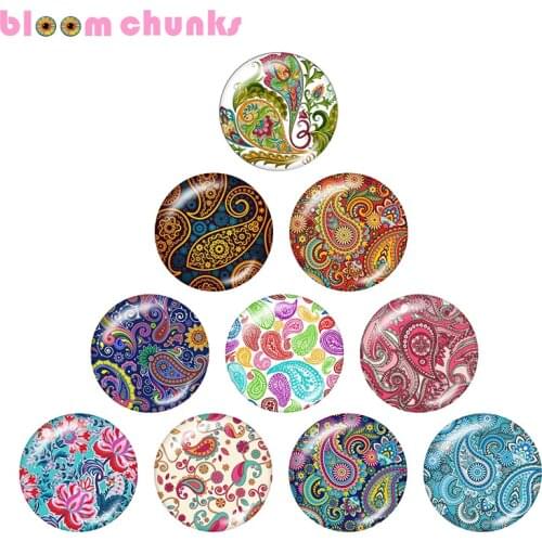Bohemia paisley pattern 10pcs mixed 12mm/18mm/20mm/25mm Round glass cabochon jewelry flat back Making findings A4252