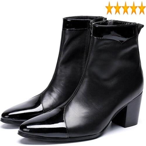 Ankle Italian Genuine Leather Black Pointed Toe Fashion Classic Office High Heels Boots Designer Shoes Men Plus Size