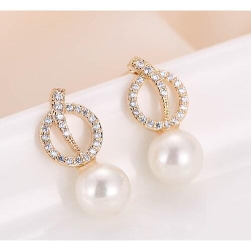 DE331 Street Snap Series Elegant Copper Zircon Creative Imitation pearl Earrings GIRLS Gift Banquet WOMENS Jewelry Earrings