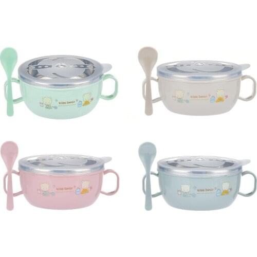 Baby Stainless Steel Bowl Handle with Lid Insulated Bowl and Spoon Insulated Fast Food Cup Household Utensils Edible PP Material