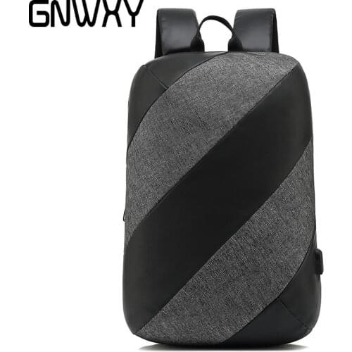 GNWYX Black Gray Stitching Design Men Casual Stereoscopic Anti-theft Backpack USB Charging Travel Backpack For 15.6 Inch Laptops