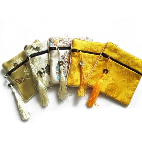 Hot sale 10pcs Small Flower Tassel Silk Square Jewelry Pouches Packaging Bags Linen Drawstring Gift Bag Mix Colors