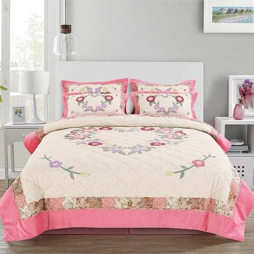 Applique Cotton Bedspread Quilt Sets 3pcs/2pcs Embroidered Quilts Bed Cover With 2*Pillowcase Queen Twin Size Coverlet Blanket