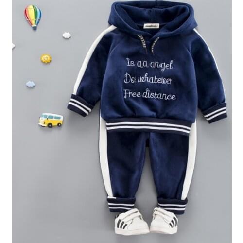 Baby Girl Boys Clothes Set For Toddler Kids Casual Sports Letter Hooded Velvet Autumn Spring Suits Clothing 1 2 3 4 Years