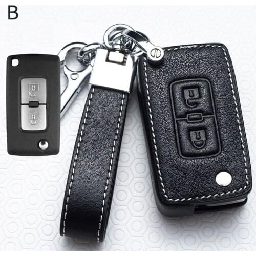 Leather Car Key Case Cover for Mitsubishi Lancer 10 Outlander 3 Pajero sport 2button Flip key