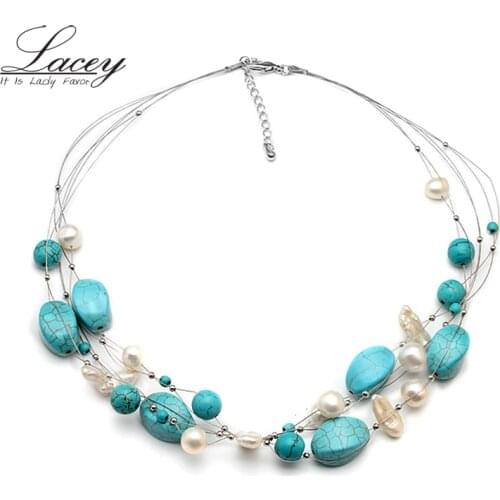Fashion boho necklace real freshwater pearl necklace baroque,choker layered necklace for women
