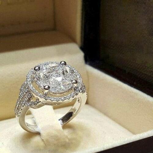 Fashion Round Zircon Crystal Rings for Women Engagement Party Wedding Jewelry Female Hand Accessories Jewelry