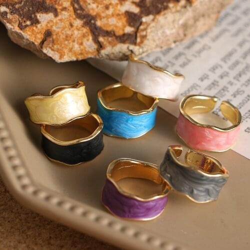 Fashion Vintage Geometric Wave Enamel Drip Glaze Rings For Women Korean Handmade Purple Open Ring Jewelry Travel Gifts New