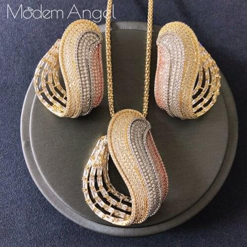 ModemAngel Round Crystal Earrings Pendant Set For Women Accessories Full Cubic Zirconia Earrings Jewelry pendientes mujer moda