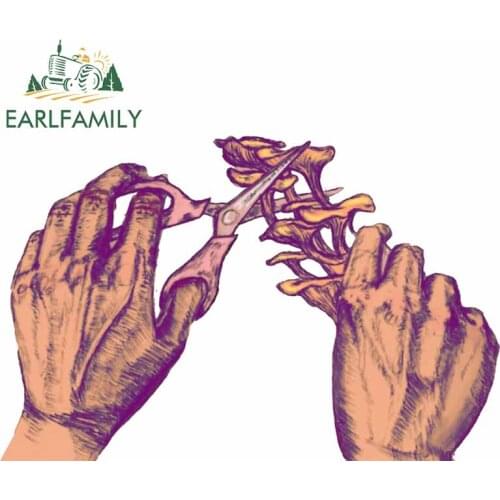 EARLFAMILY 13cm x 8.5cm for Hands Trimming Mushrooms Motorcycle Car Sticker Waterproof Anime Decal for Refrigerator Car Styling