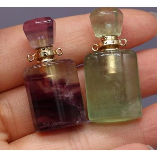 Natural Semi-precious Stone Fluorite Perfume Bottle Pendant for Essential Oil Vial Jewelry Making Necklace Accessories