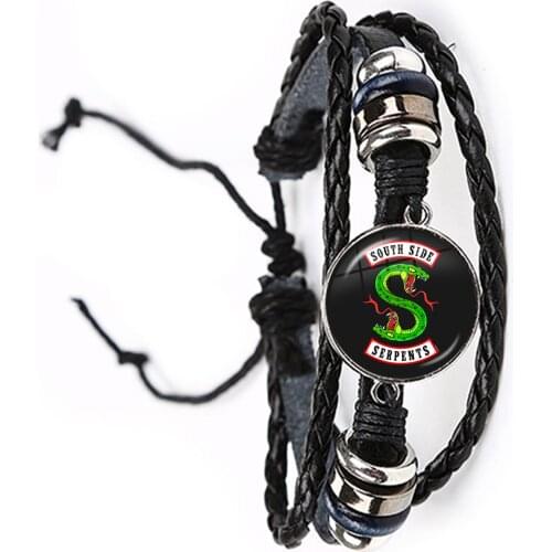 New Arrival TV Riverdale Leather Bracelet Riverdale Jewelry Glass Dome Cabochon Rotating Black/Brown Punk Wristband Accessories