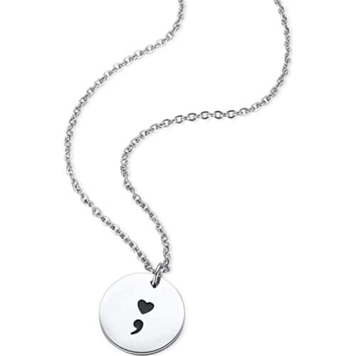 Fashion New Women Stainless Steel Necklaces pendant Jewelry Semicolon Charm Necklace Friend Gift Heart Semicolon Disk Necklace