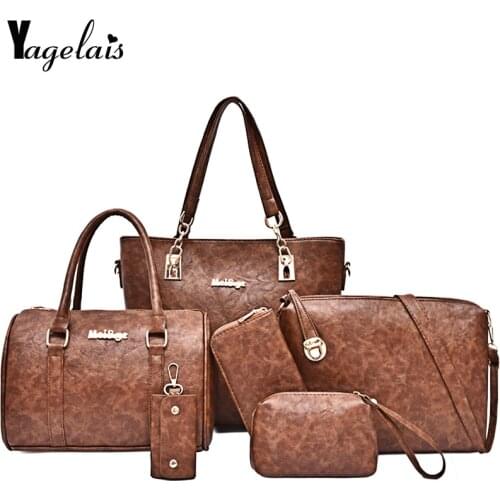 New 6Pcs/Set Luxury Designer Ladies Tote Fashion Leather Shoulder Messenger Bag Composite Bags Purse Large Capacity Handbags