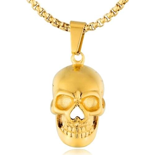 New Vintage 316L Stainless Steel Skeleton Skull Pendant Necklace Mens Gothic Punk Biker Jewelry Gifts