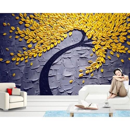Beibehang Custom Wallpaper Yellow Fortune Tree Stereo Knife Painting Oil Painting Decorative Background Wall mural 3d wallpaper