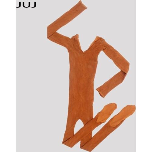 Lady Latin Dance Fishnet Bodysuit Mesh Caramel crotchless Bodystockings for women