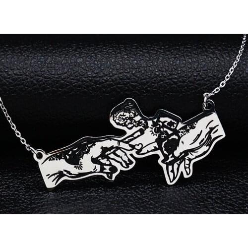 Punk Hands Love Stainless Steel Necklace Silver Color Statement Necklace Jewerly Gift joyas N19550
