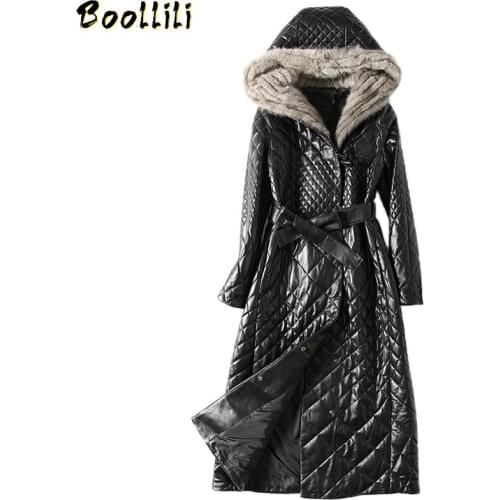Boollili Genuine Leather Jacket Sheepskin Coat Women Clothes 2020 New Mink Fur Collar Hooded Coat Winter Coat Women