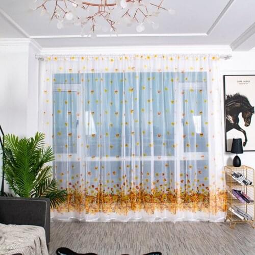 Curtains Flower Printed Yarn Light Penetrating Rod Curtain Modern Light Transmission Living Room Curtain Home Decoration 2020
