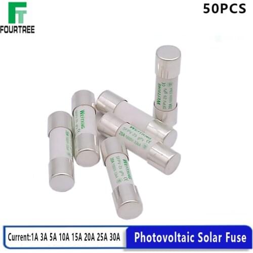 50Pcs PV Solar Fuse 1000V DC 10*38mm 1A 3A 5A 10A 15A 20A 25A 30A For Photovoltaic Power System Protection Pure Silver Melt