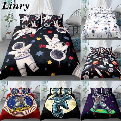 Cartoon Astronaut Space Duvet Cover Double Simple King Queen Size 3D Printing Comforter Bedding Set Home Textile (No Bed Sheet)