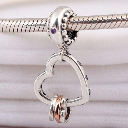 Original Rose Hearts Highlights WIth Crystal Pendant Beads Fit 925 Sterling Silver Charm Europe Bracelet Bangle Diy Jewelry
