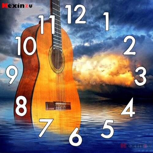 Full Diamond Painting kit Cross Stitch With Clock Mechanism Mosaic 5D Diy Square Round Guitar 3d Embroidery Gift