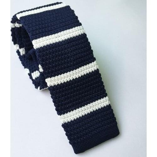 Striped Navy Knit Tie For Men 5.5cm New Design Fashion Slim Knitted Neck Ties Cravate Narrow Skinny Neckties For Men Wedding